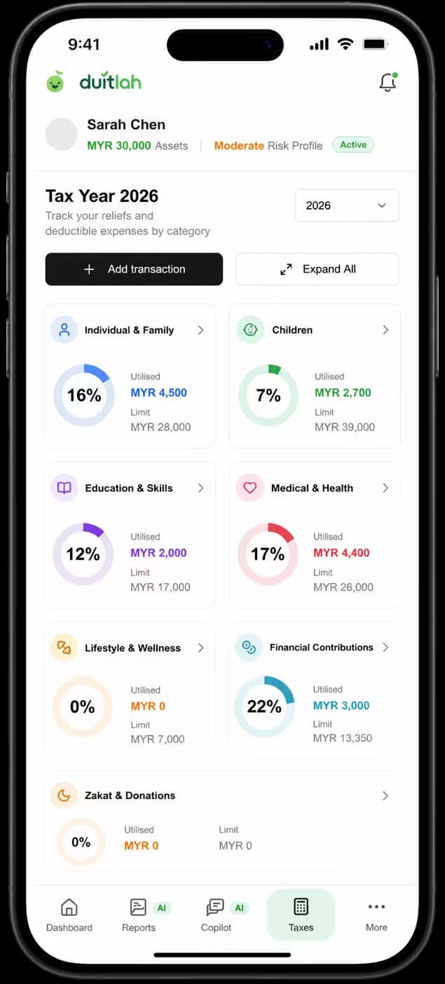 Duitlah mobile financial health view